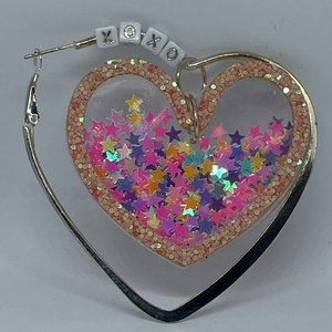 Silver "XOXO" Heart Shaped Hoops